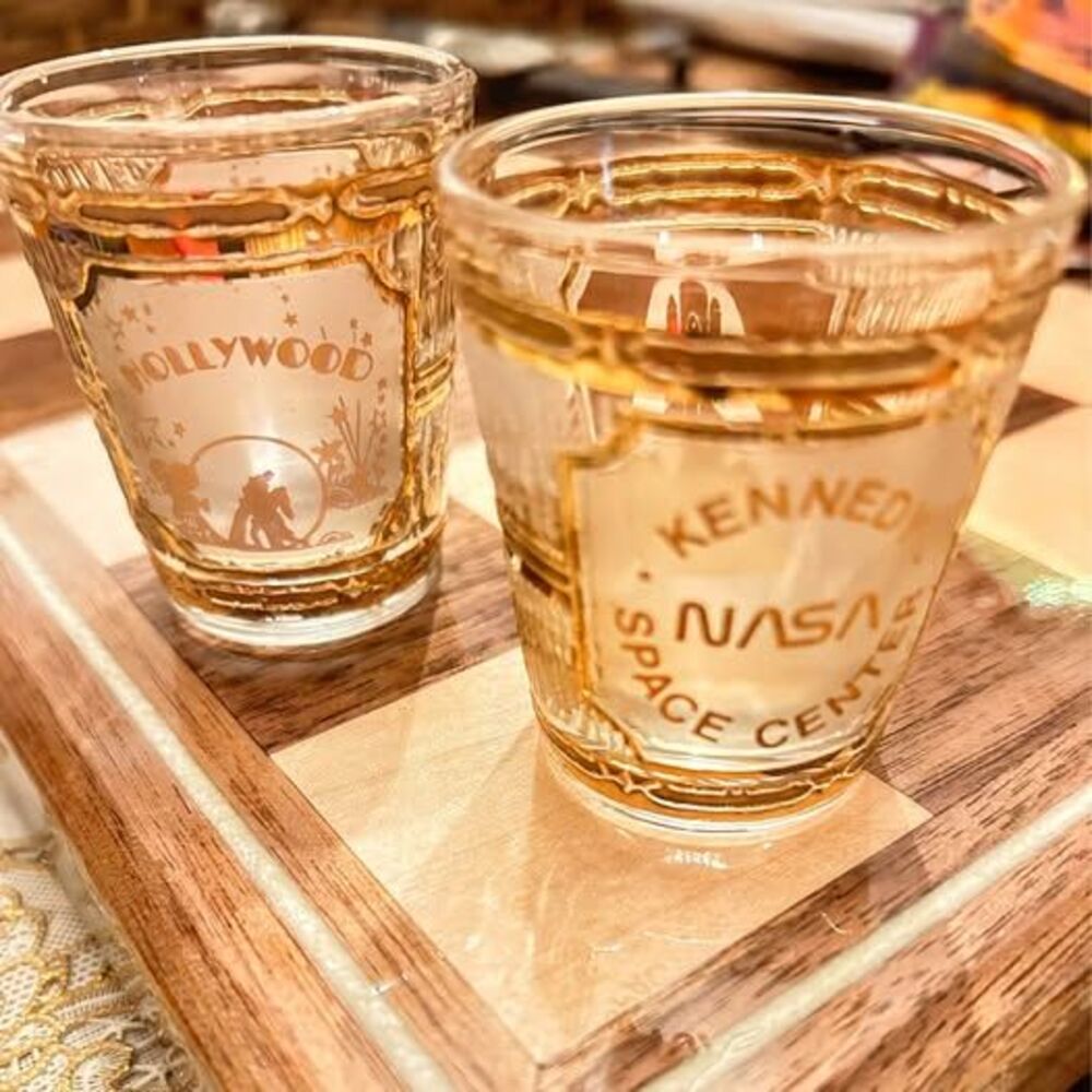 Vintage Culver 22k Gold NASA & Hollywood Shot Glasses NWOT